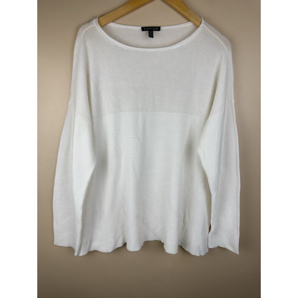 Eileen fisher women’s XL White long sleeve Top 100% Tencel knit blouse shirt